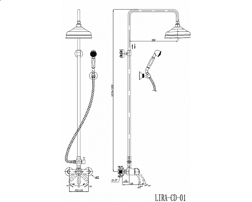 Душевая стойка со смесителем для верхнего и ручного душа CEZARES LIRA-C-CD-02