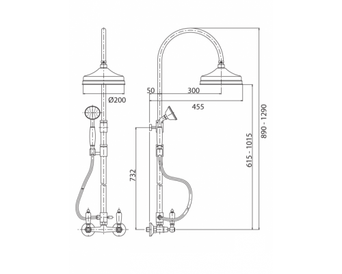 Душевая стойка со смесителем верхним и ручным душем CEZARES FIRST-CD-02-Bi