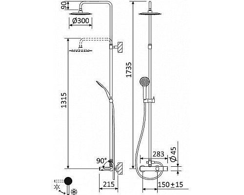 Душевая стойка телескопическая CEZARES LEAF-CVDA-30-NOP