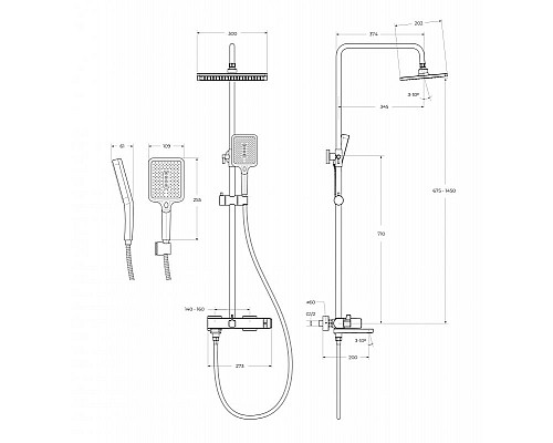 Душевая стойка со смесителем и изливом, верхним и ручным душем BelBagno ARDENTE-VSCM-CRM