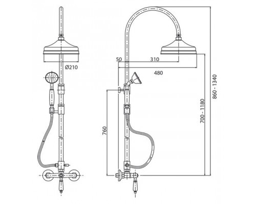 Душевая стойка со смесителем верхним и ручным душем CEZARES MARGOT-CD-01-M