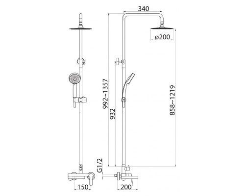 Душевая стойка с поворотным изливом c верхним и ручным душем BelBagno DELTA DEL-VSCM-IN сатин