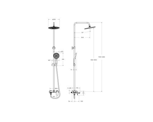 Душевая стойка со смесителем и изливом BelBagno MARINO-VSCM-GM, оружейная сталь