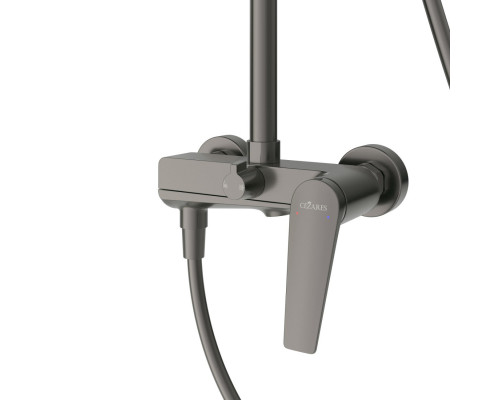 Душевая стойка Cezares со смесителем и изливом LINER-CVD-GM оружейная сталь