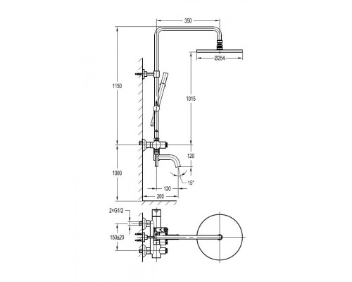 Душевая стойка со смесителем для ванны CEZARES ECO-CVD-NOP чёрный матовый