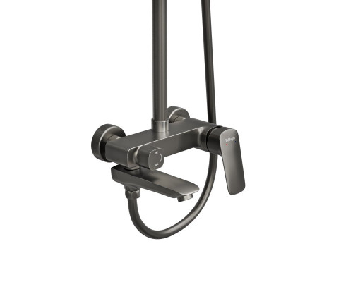 Душевая стойка со смесителем и изливом BelBagno DUE-VSCM-GM, оружейная сталь