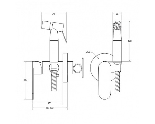 Гигиенический душ со смесителем CEZARES STYLUS-DIF-BORO