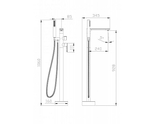 Напольный смеситель для ванны и душа, однорычажный с ручным душем CEZARES LUX-VDP-01