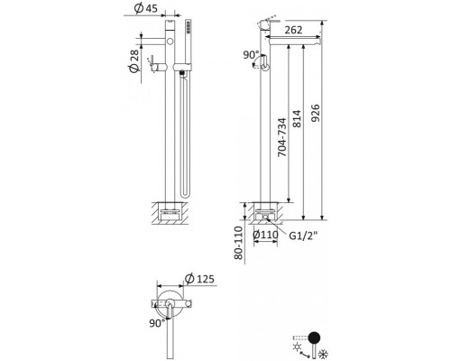 Напольный смеситель для ванны и душа CEZARES LEAF-VDP-L-NOP