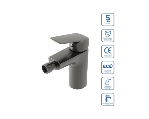 Смеситель для биде без донного клапана BelBagno DUE-BD-GM-W0, оружейная сталь