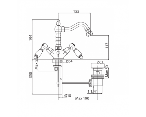 Смеситель на биде с донным клапаном CEZARES DIAMOND-BS2-03/24-Sw