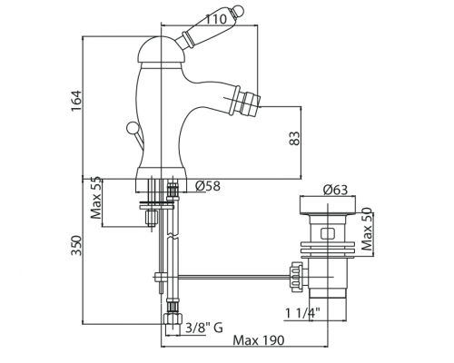 Смеситель для биде CEZARES ELITE-BSM1-03/24-M с донным клапаном