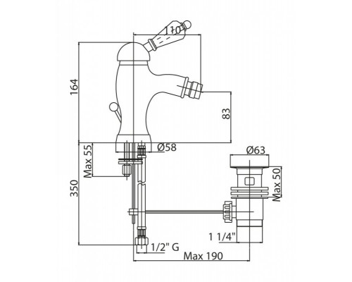 Смеситель для биде с донным клапаном CEZARES VINTAGE-BSM1-01-Sw