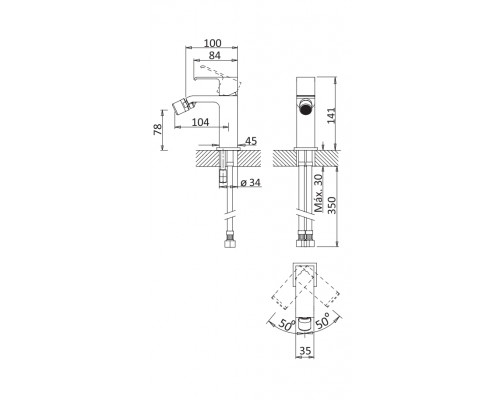 Смеситель на биде однорычажный, с донным клапаном CEZARES PORTA-BS1-BIO
