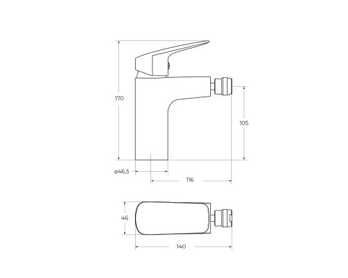 Смеситель для биде без донного клапана BelBagno DUE-BD-GM-W0, оружейная сталь