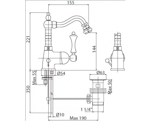 Смеситель для биде с донным клапаном CEZARES MARGOT-BSM2-03/24-M
