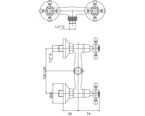 Смеситель для душа без шланга и ручного душа CEZARES NOSTALGIA-DS-03/24