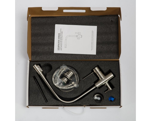 Смеситель для кухни с краном для питьевой воды, нержавеющая сталь, сатин BelBagno BB-LAM15-IN