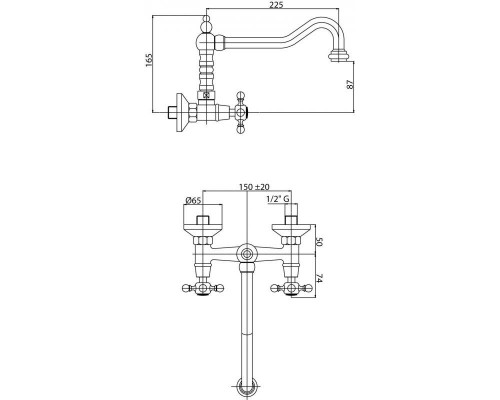 Кухонный смеситель настенного монтажа CEZARES LORD-LLP-02
