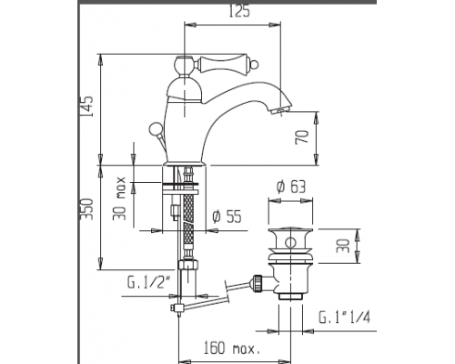 Смеситель для раковины с донным клапаном CEZARES MARGOT-LSM1-02-M