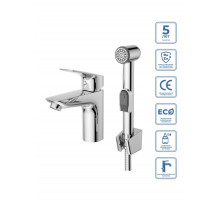 Смеситель для раковины без донного клапана с гигиеническим душем BelBagno DUE-LVM/HGN-CRM-W0