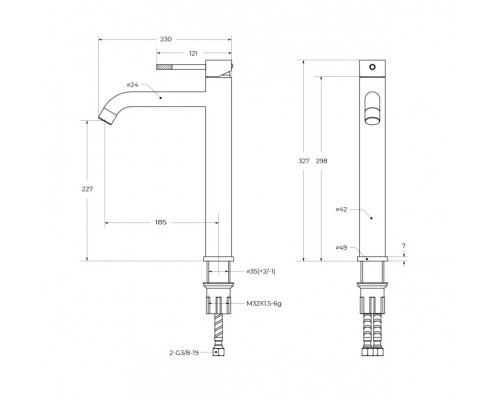 Смеситель для накладной раковины без донного клапана CEZARES RELAX-LC1-BORO-W0