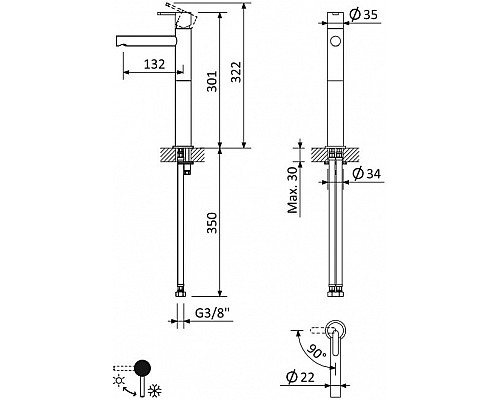 Смеситель для накладной раковины CEZARES LEAF-LC1-L-01-W0