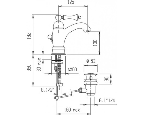 Смеситель для раковины высокий с донным клапаном CEZARES MARGOT-LSM1-A-01-M