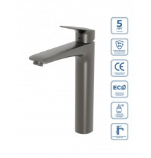 Смеситель для накладной раковины без донного клапана BelBagno DUE-LMC-GM-W0, оружейная сталь