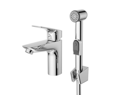Смеситель для раковины без донного клапана с гигиеническим душем BelBagno DUE-LVM/HGN-CRM-W0