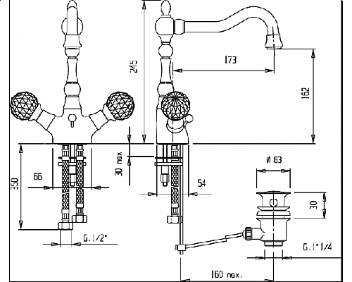 Смеситель для раковины, высокий CEZARES ATLANTIS-LS2-A-02-Sw/M