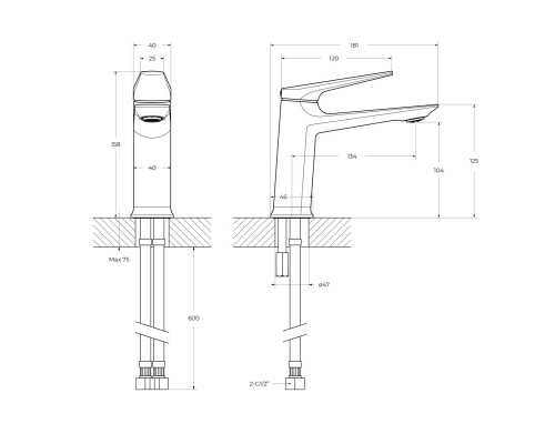 Cмеситель для накладной раковины Cezares LINER-LS-GM-W0 оружейная сталь, без донного клапана