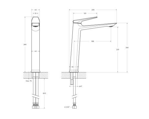 Cмеситель для накладной раковины Cezares LINER-LC-01-W0 хром, без донного клапана
