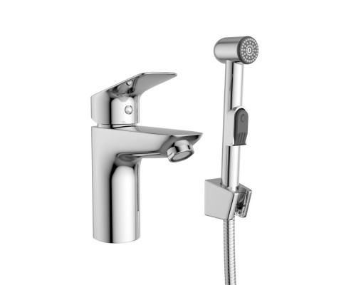 Смеситель для раковины без донного клапана с гигиеническим душем BelBagno DUE-LVM/HGN-CRM-W0