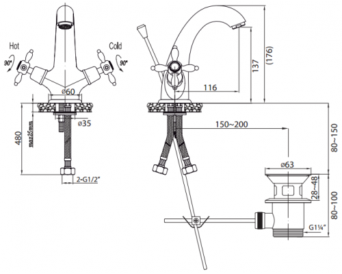 Смеситель для раковины CEZARES NOSTALGIA-LS1-01