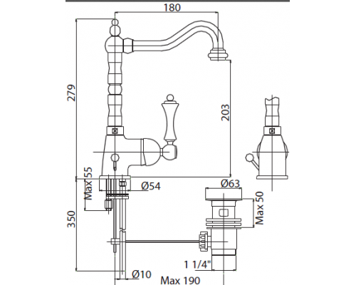 Смеситель для раковины с донным клапаном CEZARES MARGOT-LSM2-03/24-M