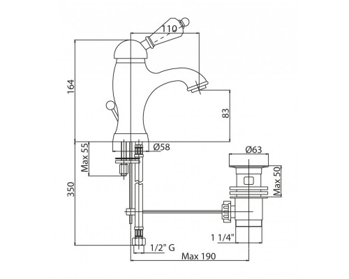 Смеситель для раковины с донным клапаном CEZARES VINTAGE-LSM1-03/24-Sw