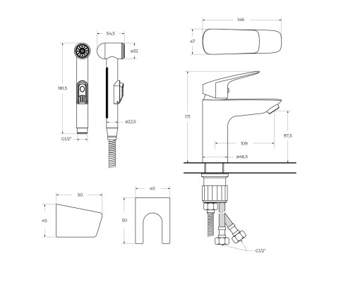 Смеситель для раковины без донного клапана с гигиеническим душем BelBagno DUE-LVM/HGN-CRM-W0