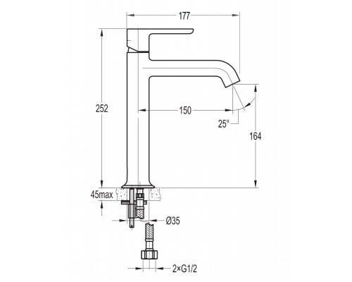 Смеситель для раковины без донного клапана CEZARES ECO-LC-NOP-W0 чёрный матовый