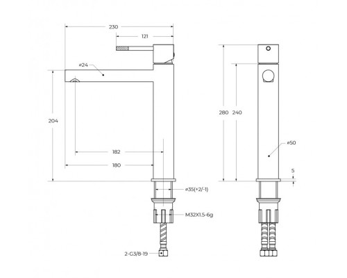 Смеситель для накладной раковины без донного клапана CEZARES RELAX-LC2-01-W0