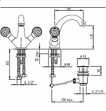 Смеситель для раковину с донным клапаном CEZARES ATLANTIS-LS1-01-Sw/M