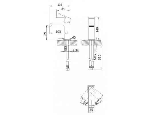 Смеситель на раковину однорычажный, с донным клапаном CEZARES PORTA-LS1-BIO