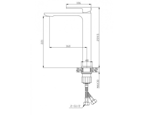 Смеситель для накладной раковины без донного клапана BelBagno LUCE LUC-LMC-ORO-W0