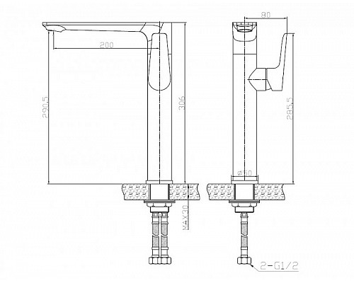 Смеситель для накладной раковины BelBagno ANCONA-LMC2-CRM