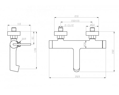 Смеситель для ванны и душа BelBagno ACQUA-VASM-CRM
