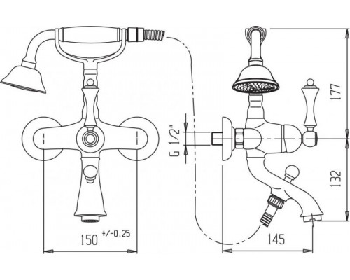 Смеситель для ванны и душа с ручным душем CEZARES MARGOT-VDM-01-Bi