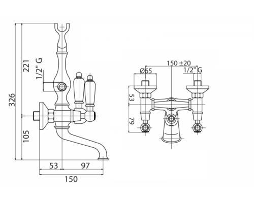 Смеситель для ванны с ручным душем CEZARES FIRST-VD-02-Bi