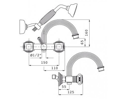 Смеситель для ванны и душа Cezares APHRODITE-V-02-O
