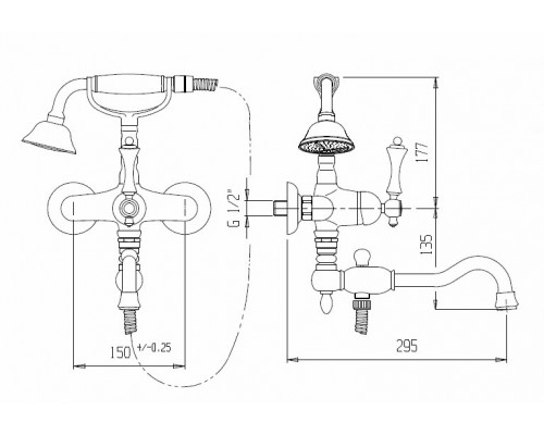 Смеситель для ванны с ручным душем и поворотным изливом CEZARES MARGOT-VDFM2-01-M