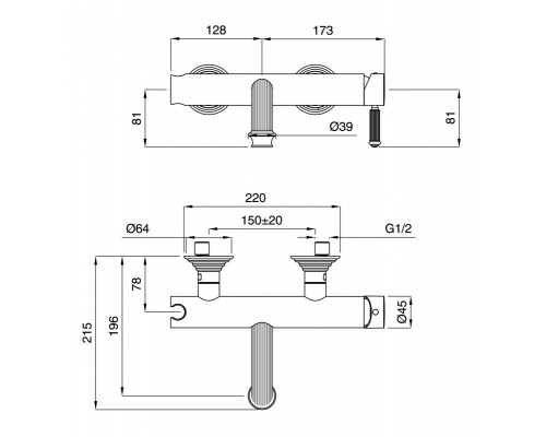 Смеситель для ванны и душа Cezares OLIMP-VM-01-L